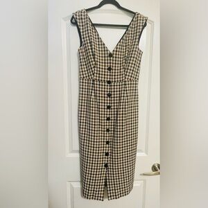 Veronica Beard Strapless Gingham Dress in Brown and Cream